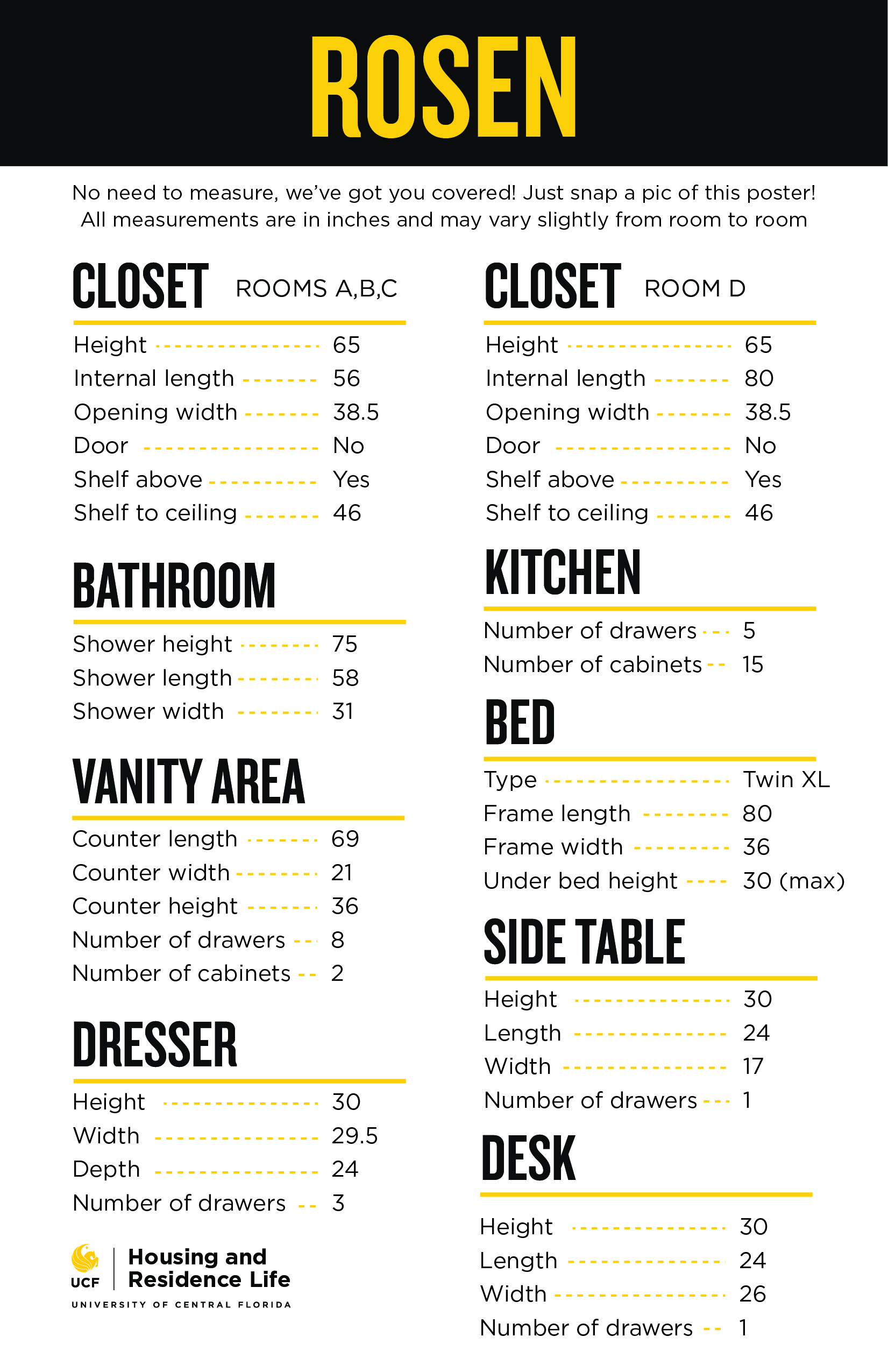 Rosen furniture dimensions