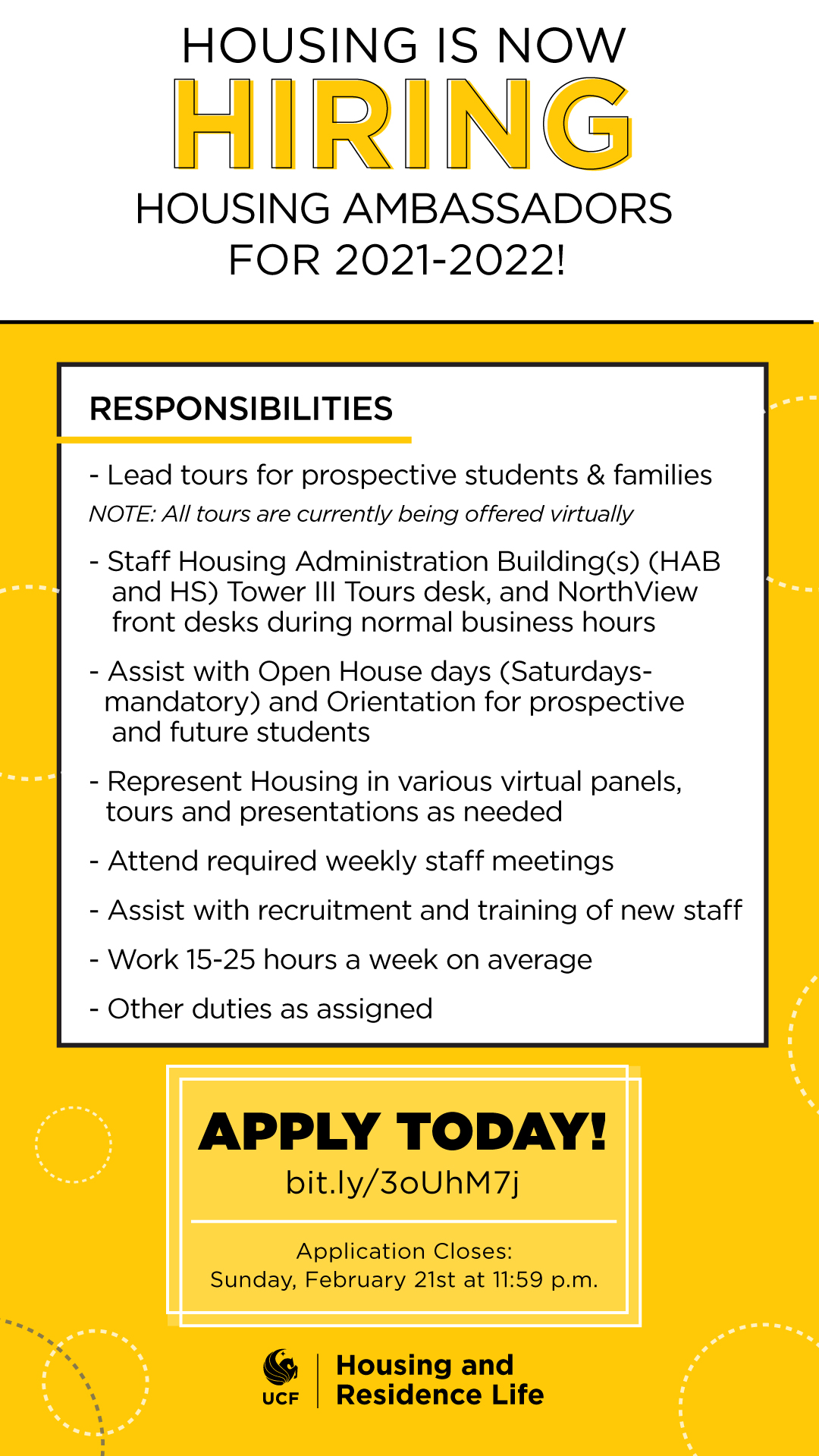 UCF Housing Hiring Housing Ambassadors for 20212022 • Housing and